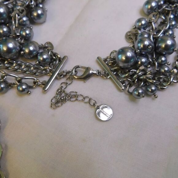 Trifari Multi Chain Gray Faux Pearl Beaded Necklace 30 inch - Picture 3 of 3